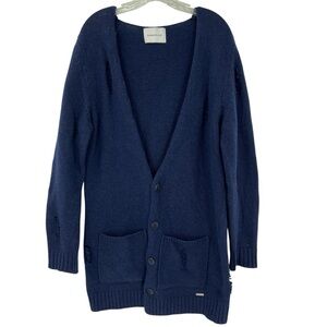 HAMAKI-HO Lana Navy Blue Wool Blend Cardigan Long Grandpa Sweater SZ L